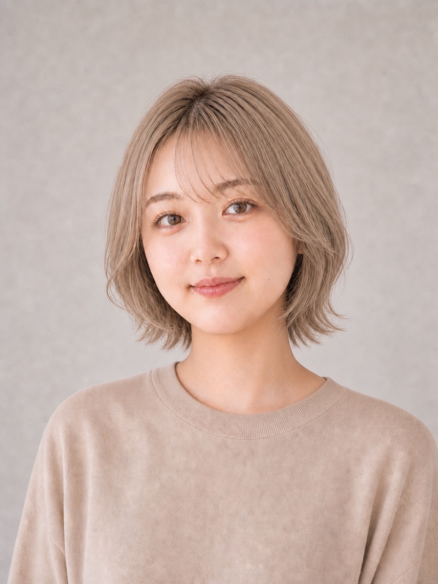 10代・丸顔のAIモデルによるショートウルフの正面イメージ（架空人物）