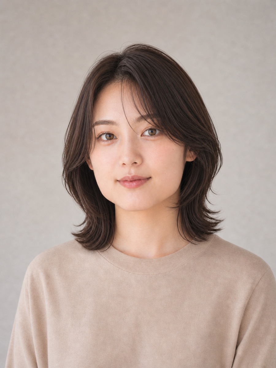 20代・ベース型のAIモデルによる韓国風フェイスレイヤーの正面イメージ（架空人物）