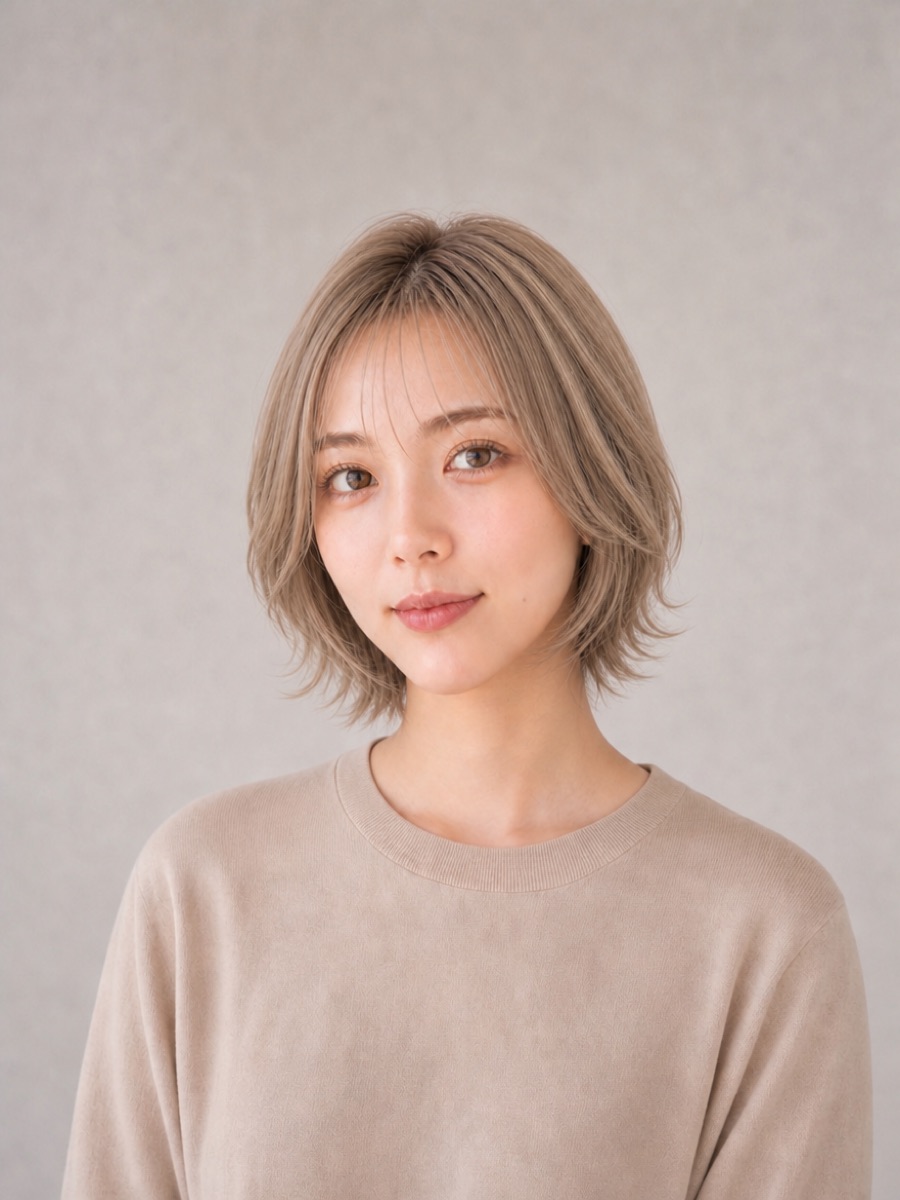 20代・逆三角形のAIモデルによるショートウルフの正面イメージ（架空人物）