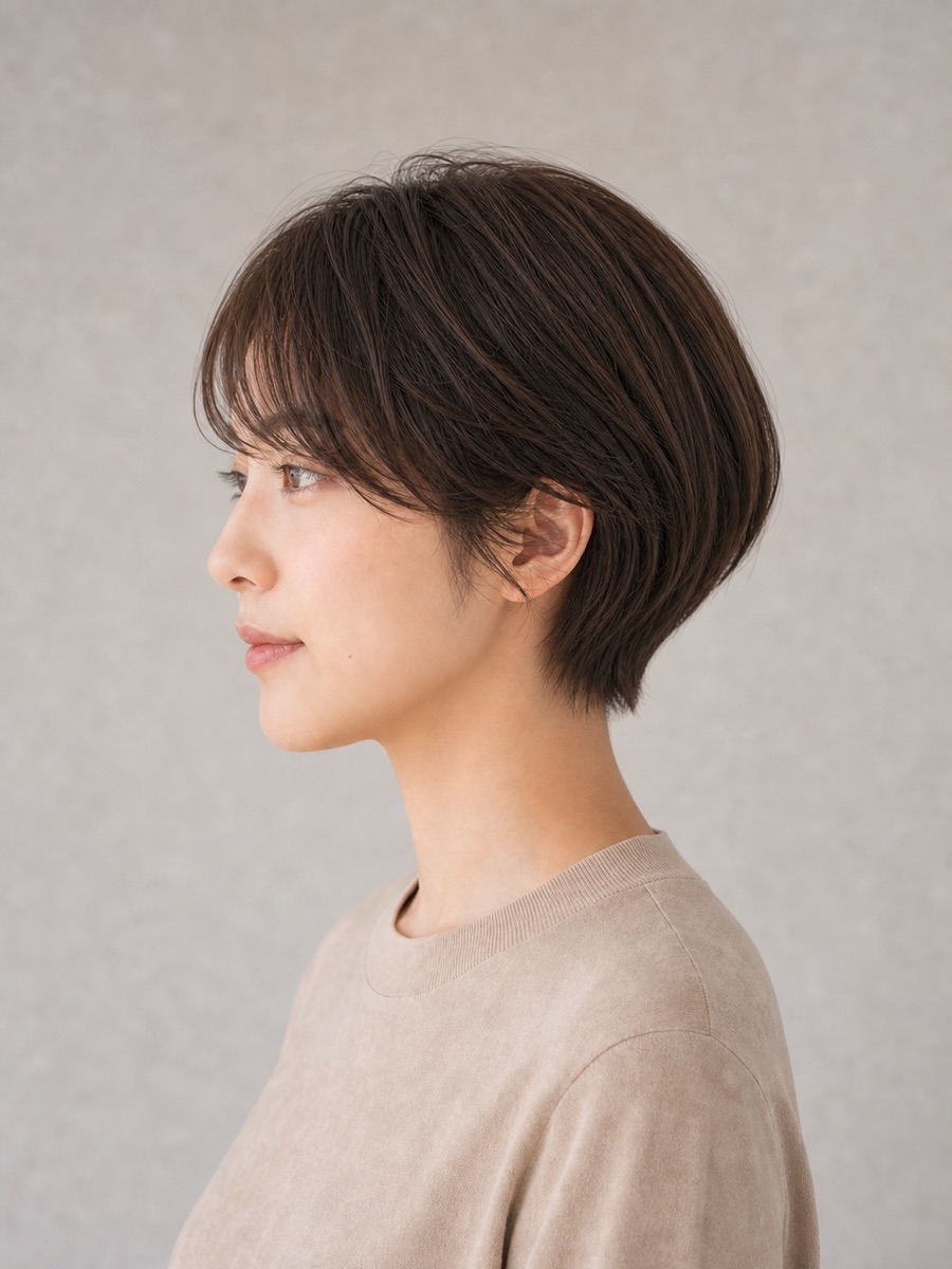 丸みショートボブを真横から見たAI生成イメージ(架空人物)