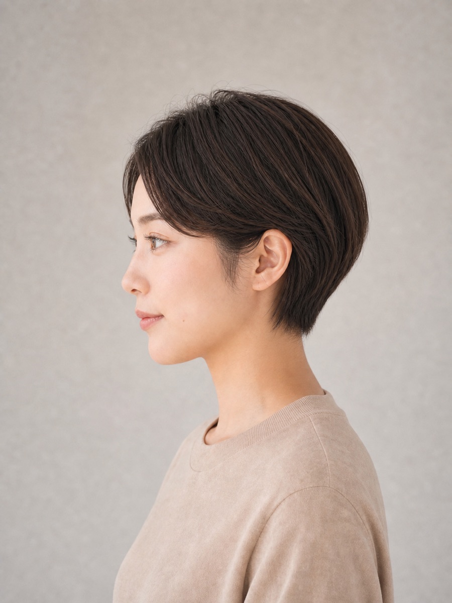 コンパクトショートを真横から見たAI生成イメージ（架空人物）