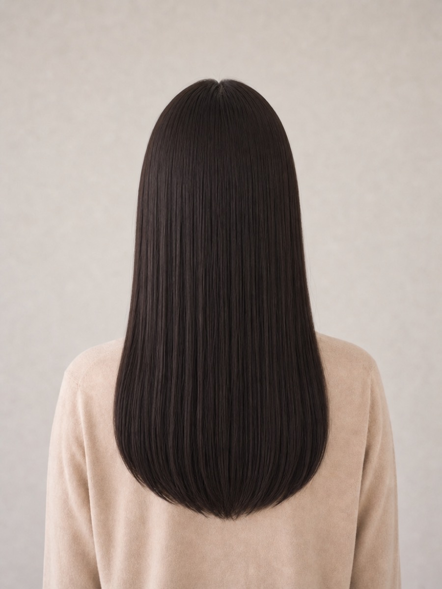 姫カット黒髪ロングを後ろから見たAI生成イメージ（架空人物）