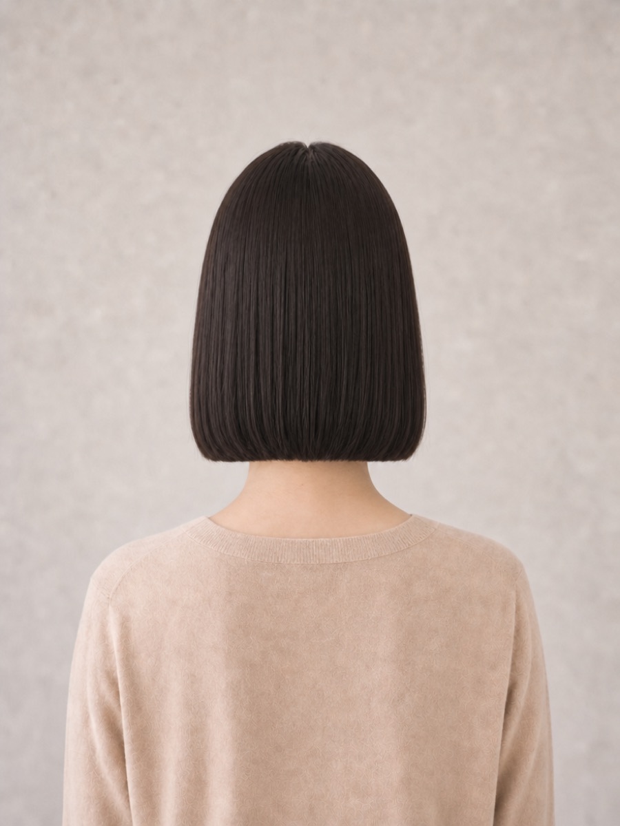 姫カットボブを後ろ姿から見たAI生成イメージ（架空人物）
