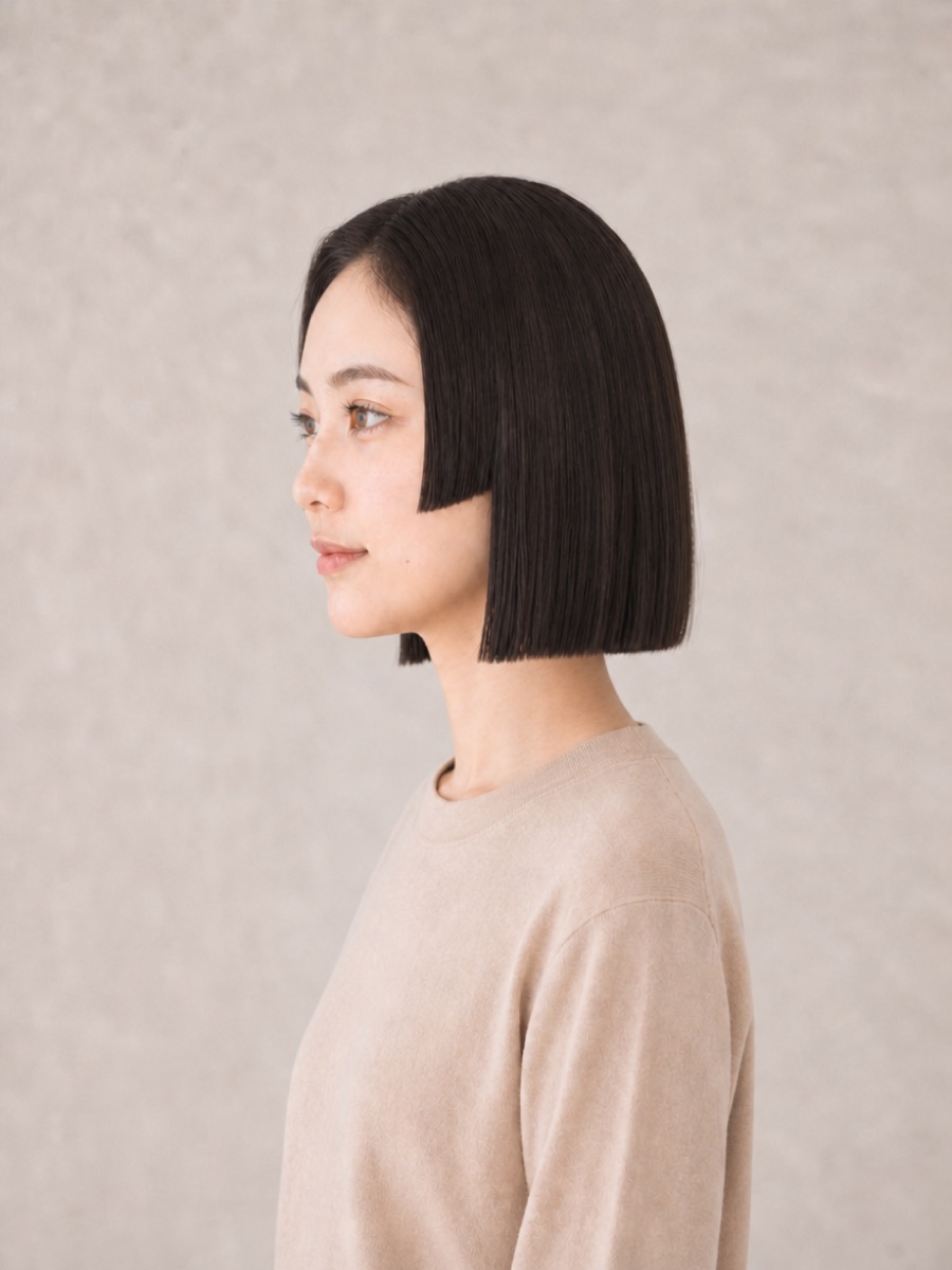 姫カットボブを真横から見たAI生成イメージ（架空人物）