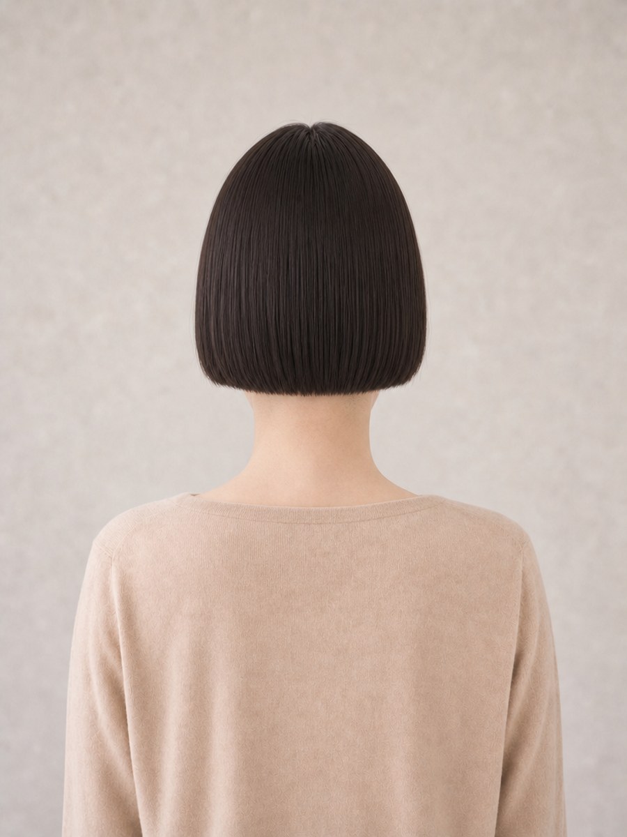 姫カットショートを後ろ姿から見たAI生成イメージ（架空人物）