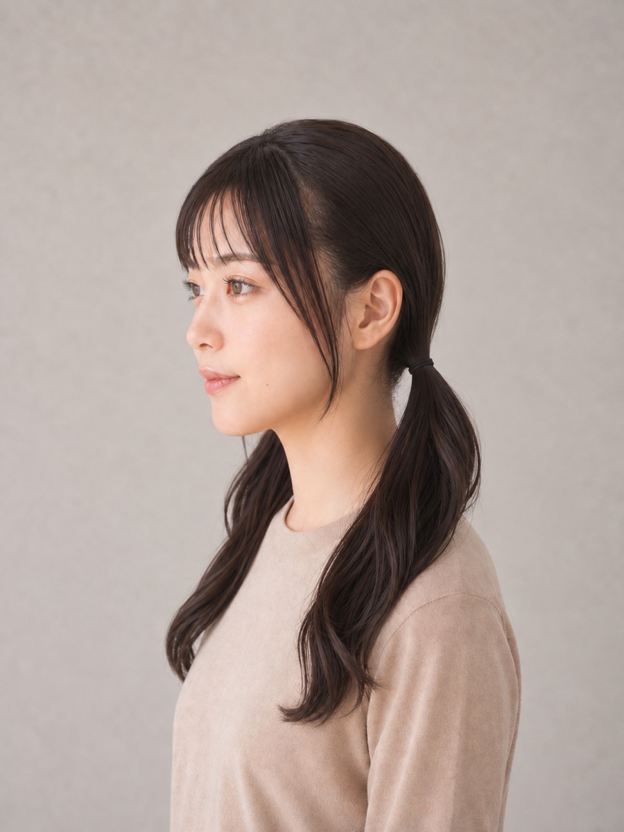 低めツインテールを真横から見たAI生成イメージ（架空人物）